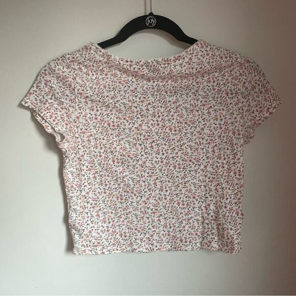 American Eagle Outfitters Pink Red Floral Y2K Cottage Crop T-Shirt - Picture 2 of 5
